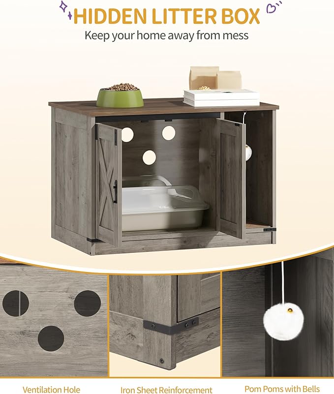 Hzuaneri Cat Litter Box Enclosure, Hidden Litter Box Cabinet Furniture - Image 3