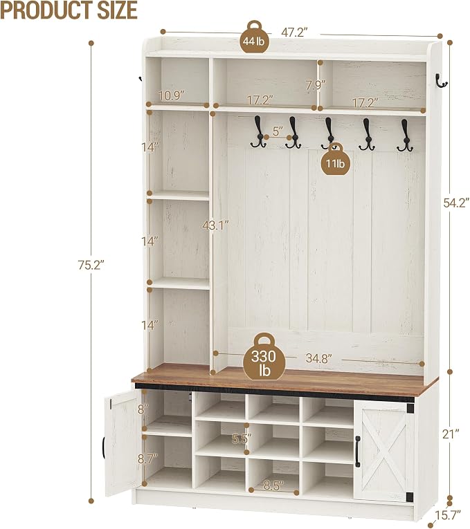Hzuaneri 47.2" Hall Tree, LED Farmhouse Entryway Storage and Coat Rack Wood - Image 3