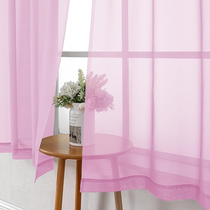 Light Pink Sheer Curtains 63 Inch Length 2 Panels Set, Elegant Voile Window - Image 9