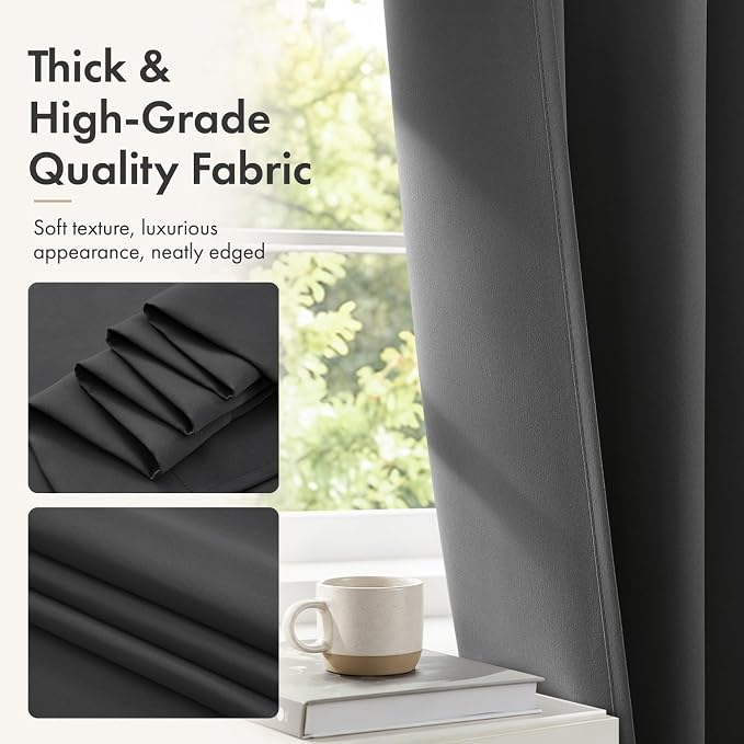 MIULEE 84 Inch Length Grey Blackout Bedroom Curtains Set of 4 | Thermal Curtains - Image 6