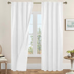 White 100% Blackout Linen Curtains 84 Inches Long by LAMIT
