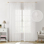 MIULEE White Sheer Curtains 2 Panels Embroidered Leaf Patterned, W52 x L84 | - Image 2