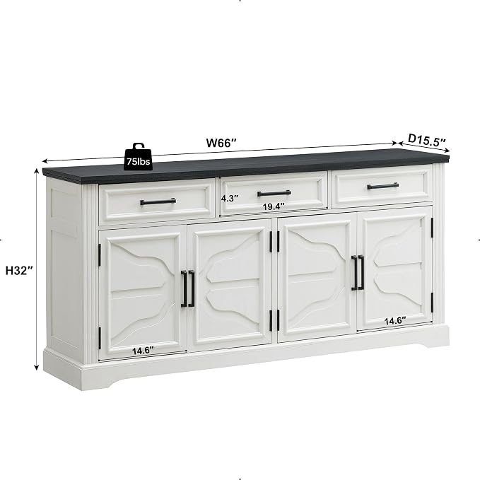 JXQTLINGMU 66" Farmhouse Buffet Cabinet - Image 2