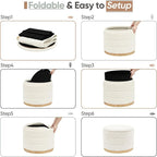 Round Storage Ottoman with Tray Lid, Folding Chenille Fabric Footrest with - Image 7