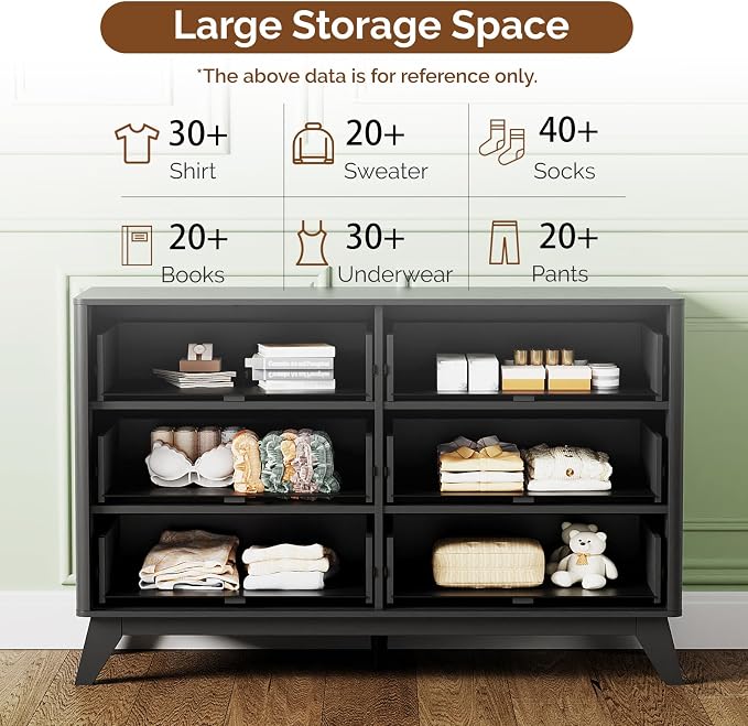 VINGLI Black Fluted 6 Drawer Dresser - Image 7