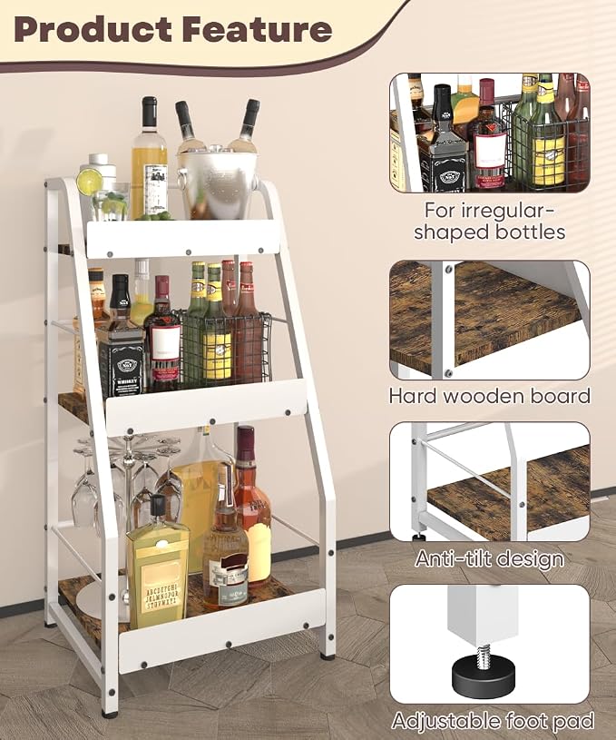 3-Tier Liquor Stand for Home Bar, Trapezoid Freestanding Whisky Bottle Holder - Image 2