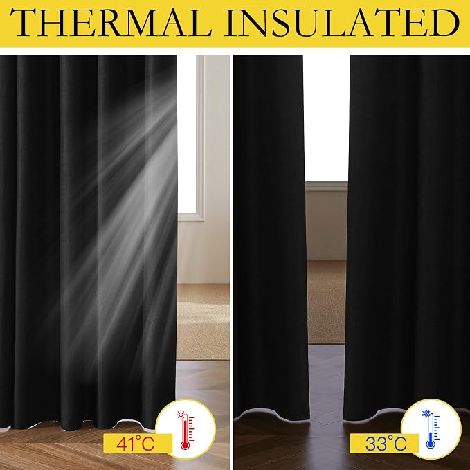 NICETOWN Vintage Rod Pocket Flax Thermal Curtains, 100% Blackout Curtains 84" - Image 5