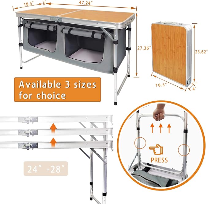 Folding Camping Table with Storage Lightweight Camp Tables Portable - Image 2