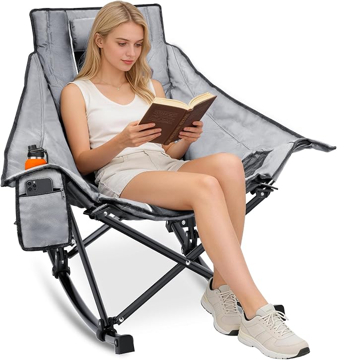 Suteck Oversized Rocking Camping Chair, Thick Padded Folding Rocking Chair by Suteck