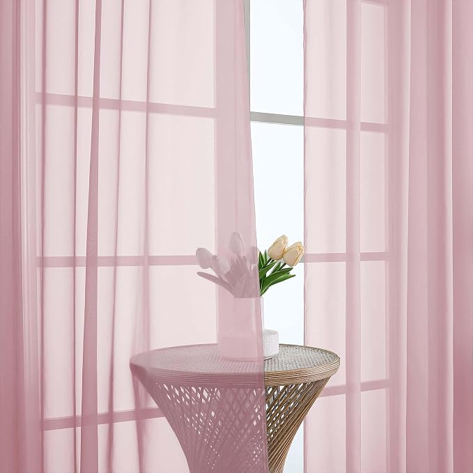 Chyhomenyc Extra Long Blush Pink Sheer Curtains 108 Inches Long 2 Panels - Image 9
