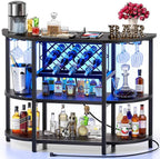Zarler Bar Cart with Power Outlet Easy to Assemble, LED Home Bar Cabinet by ZarlerOfficial