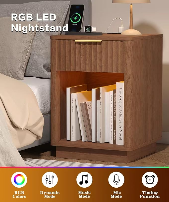 Akxomel Fluted Nightstands Set of 2, Wooden Night Stand - Image 6
