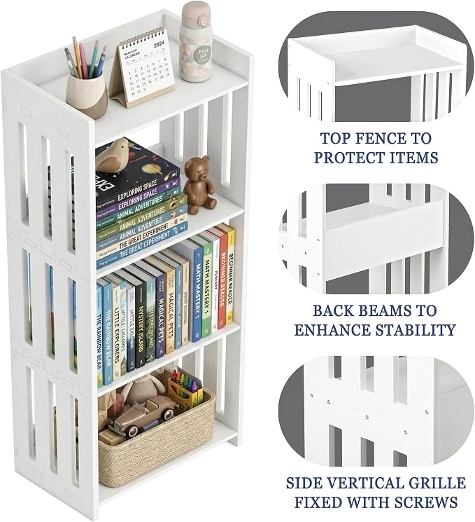 HAYOFAMY Bookshelf, Bookcase for Small Spaces, 4 Tier Shelf White Book - Image 7