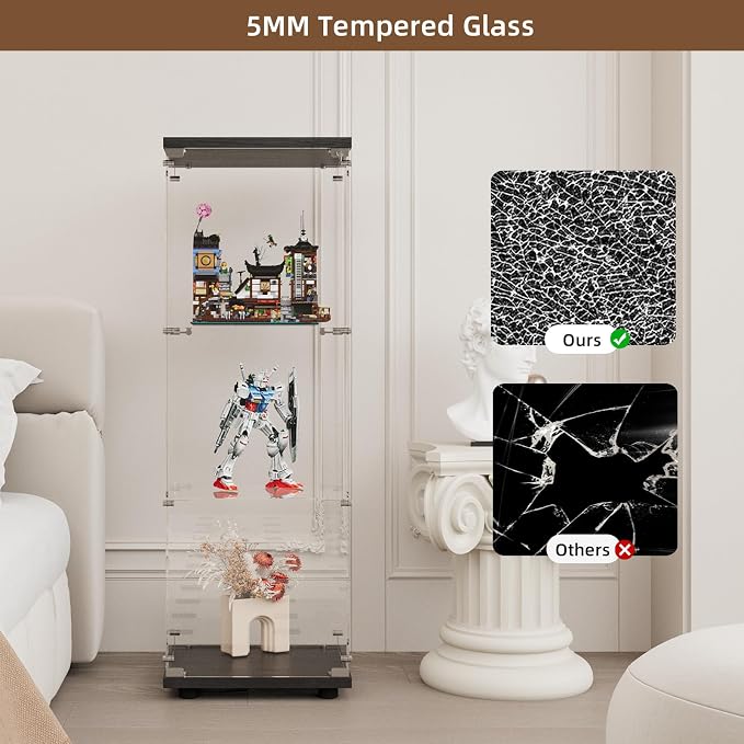 Display Cabinet with Glass Door and Lock, 3-Shelf Fast Installation Curio - Image 5