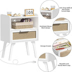 Lerliuo Rattan Nightstand with Charging Station, Cane Accent Side End Table - Image 8