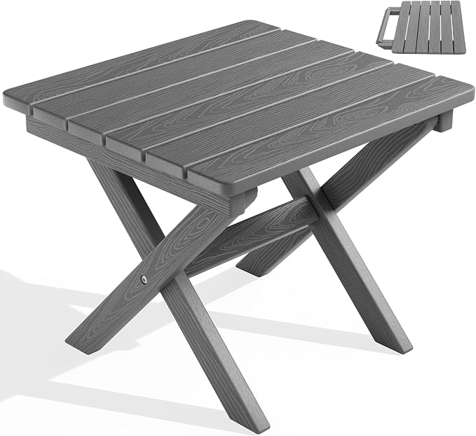 SERWALL Small Folding Side Table, HDPE Outdoor End Table by SERWALL