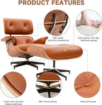 Top Grain Leather, Mid Century Chaise Lounge Chair and Ottoman, Modern Chair - Image 4