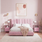 BOLUO Pink Nightstand with Charging Station, LED Night Stand with 2 Fabric - Image 2