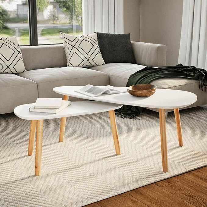 Gecheer Scandinavian Style Solid Pine Wood Coffee Table Set by Gecheer