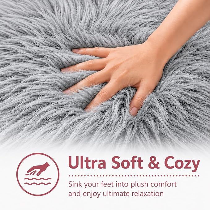 EasyJoy Faux Sheepskin Rug, Fluffy Faux Fur Rug, Ultra Soft Shag Area Rug - Image 7