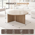 HNY Modern Round Coffee Table Marble Veneer Wood Center Table 31.5" Faux - Image 2