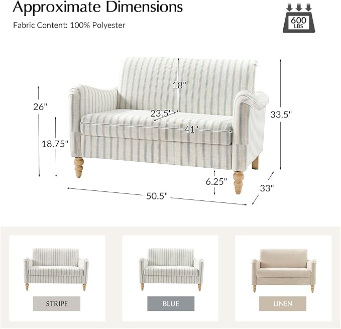 EcoHarbor Living 50.5" Mid-Century Modern Couch, Upholstered Sofa - Image 2