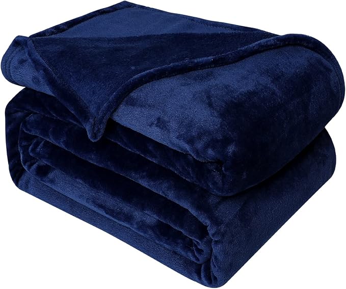 Fleece Plush Throw Blanket Navy Blue 90"x90"for Couch Fuzzy Cozy Flannel | - Image 6