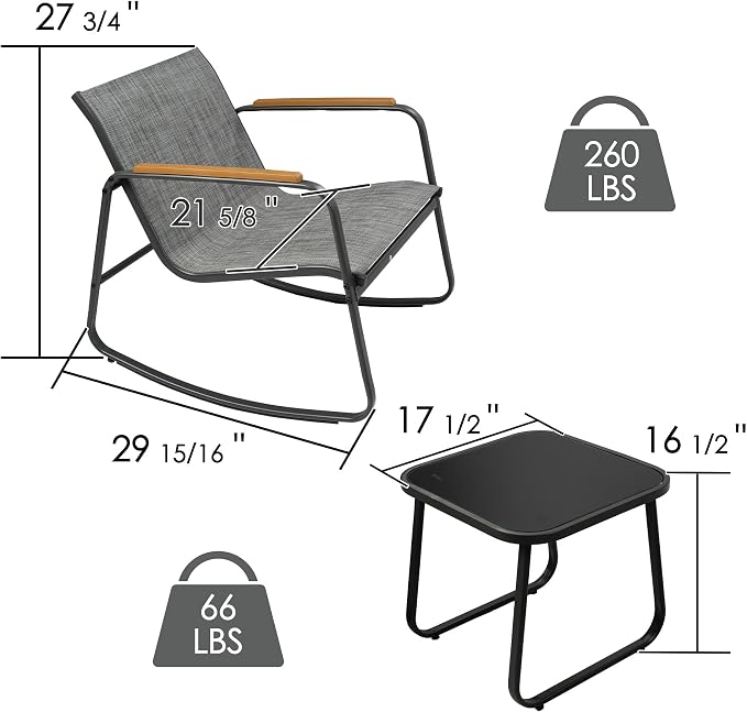 Kozyard 3-Piece Rocking Chair Set, Outdoor Rocking Textilene Bistro Set - Image 2