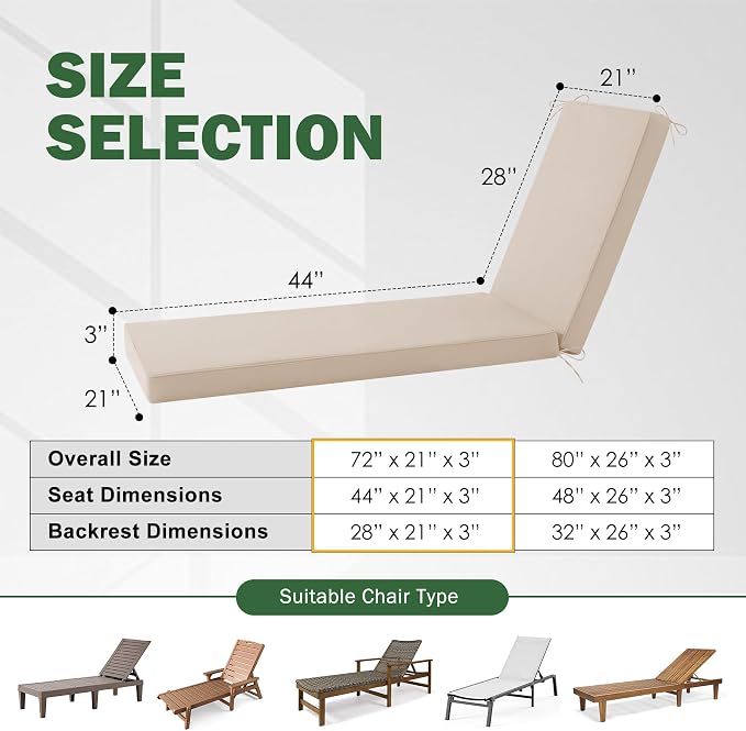 Chaise Lounge Cushions Outdoor, Outdoor Chaise Cushion - Image 3