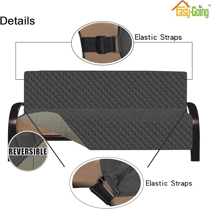 Easy-Going Reversible Couch Cover, Large Futon Sofa, Darkgray/Beige | Machine - Image 4