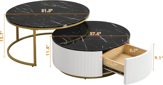 Modern Round Nesting Coffee Table Fluted - Image 2