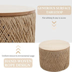 Kmax 24" Round Wood Nesting Coffee Table Set of 2 Handcraft Woven & Rope Rattan - Image 3