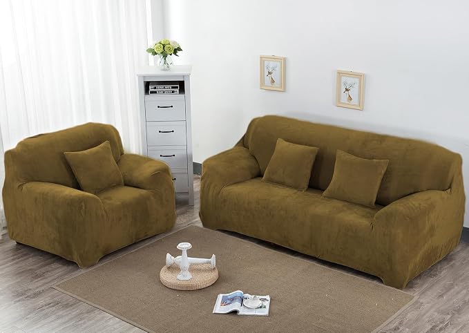 vctops 1-Piece Velvet Plush Stretch Loveseat Sofa Slipcover - Image 2