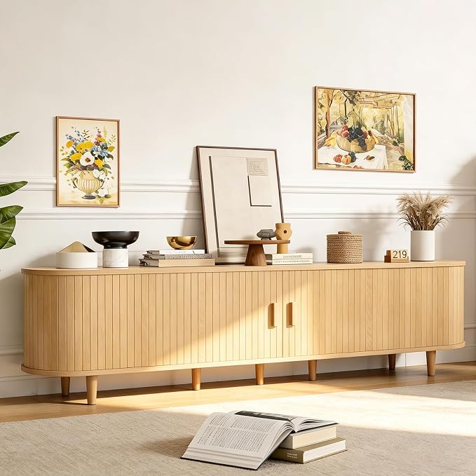 80" Mid Century Modern TV Stand, Wood TV Consoles - Image 8