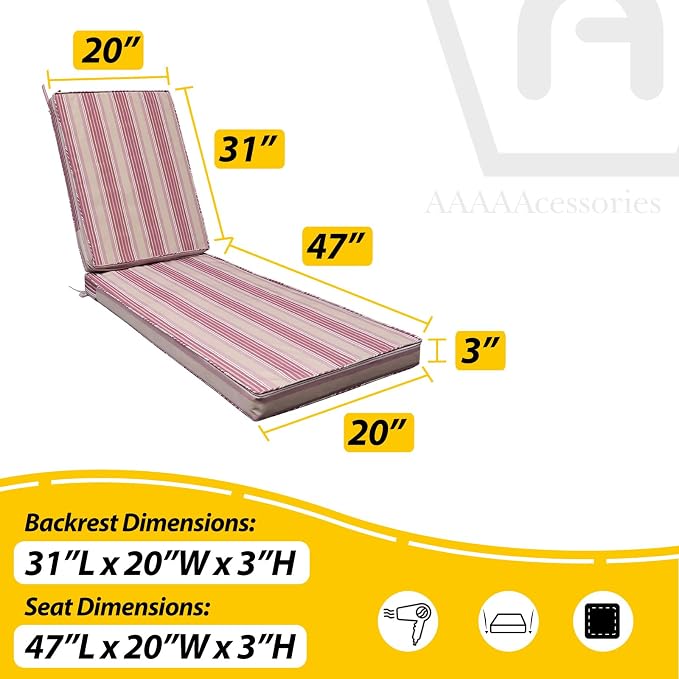 AAAAAcessories Outdoor Chaise Lounge Cushions, Fade-Resistant, Waterproof Patio - Image 5