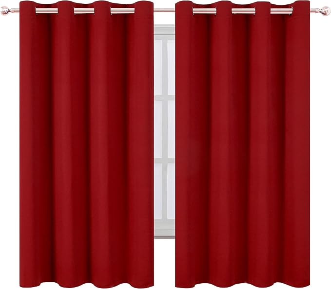 Red Blackout Curtains 66 x 63 Inch Length/Set of 2 Curtain Panels/Thermal - Image 2