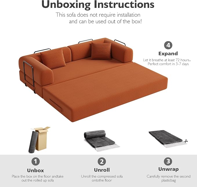 79in Convertible Sofa Bed, Corduroy Boneless Couch Bed, Futon Sleeper Sofa Pull - Image 5