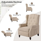 Wingback Recliner Chair with Massage and Heat, Tufted Fabric Push Back Recliner - Image 4