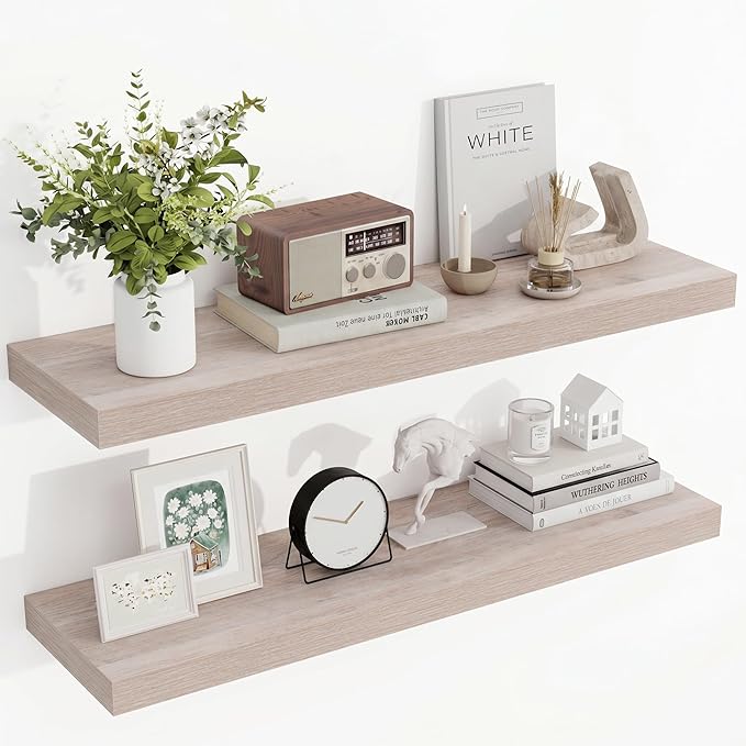 Acovy 36 Inch Floating Shelves, 3D Textured Wood Grain, Wooden Shelves by Acovy