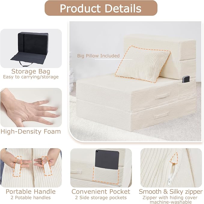 Folding Sofa Bed, 4 in 1 Convertible Sleeper Chair - Image 7