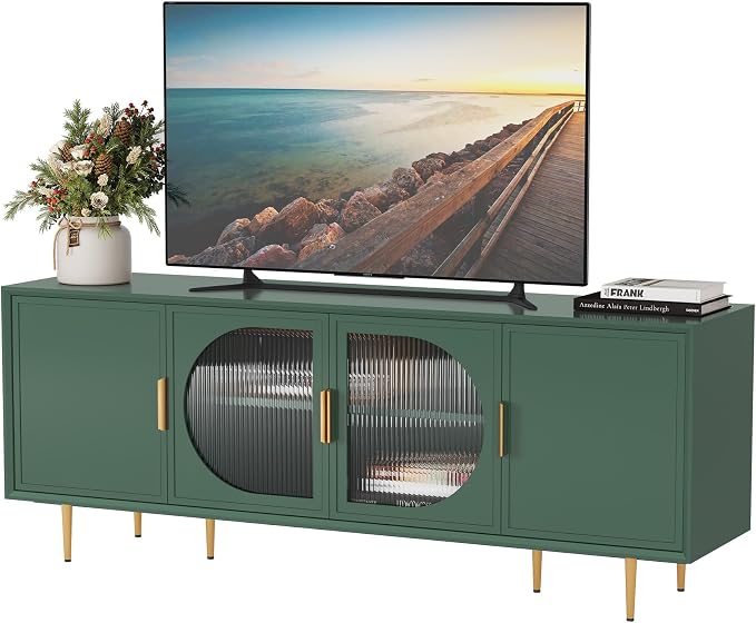 ARTPOWER TV Stand with Storage, Under TV Cabinet with Glass Door, TV Console - Image 8