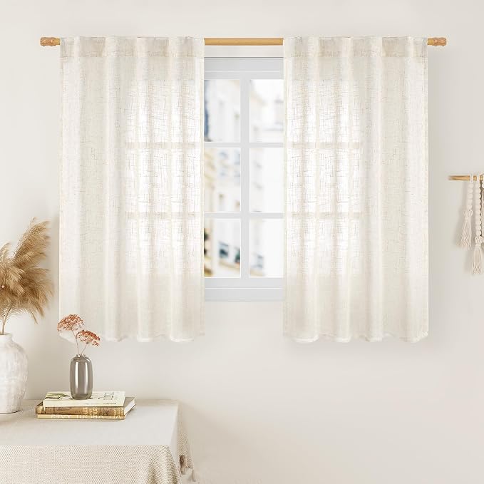 54 Inch Semi Sheer Window Linen Curtains, Light Filtering Panels | Faux Linen by LAMIT