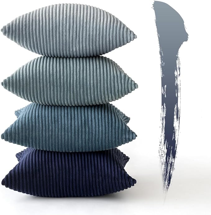 MIULEE Soft Corduroy Decorative Throw Pillow Covers Blue Navy Series 24x24 | - Image 4