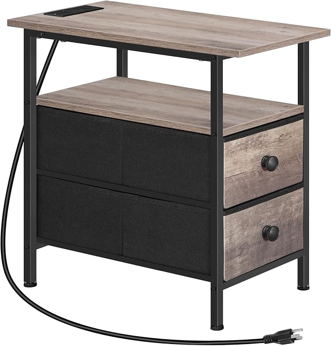 HOOBRO End Table with Charging Station, Narrow Side Table, Nightstand with 2 by HOOBRO