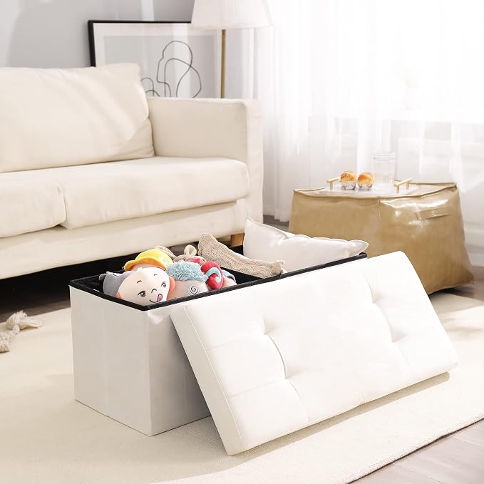 Storage Ottoman Bench Foldable Seat Footrest Shoe Bench End of Bed Storage - Image 6