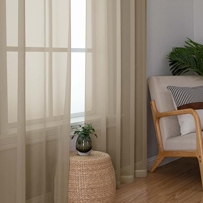 Chyhomenyc Taupe Sheer Curtains 84 Inches Long - Image 4