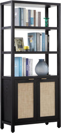 SICOTAS Bookshelf 5 Tier Book Shelf Rattan Boho 71" Tall Bookcase by SICOTAS