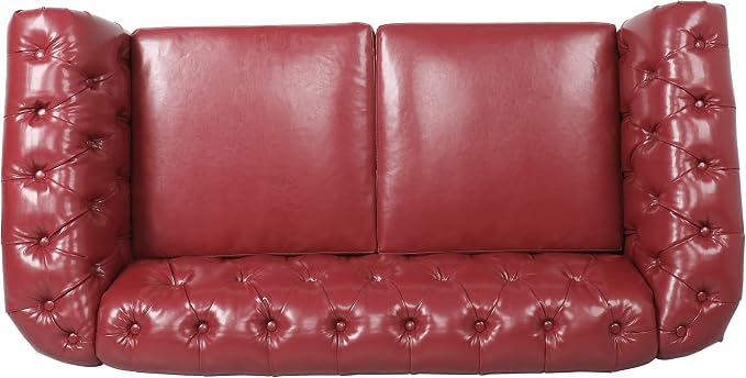 LEVNARY Leather Sofa, Chesterfield Tufted Upholstered 2 Seater Couch, Modern - Image 3