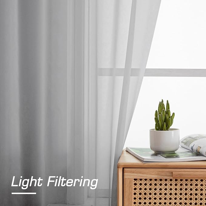 Light Grey Sheer Curtains 84 inches Long 2 Panels Set - Image 2