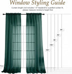Hunter Green Sheer Curtains 63 Inches Long 2 Panels Set, Light Filtering Sheer - Image 2
